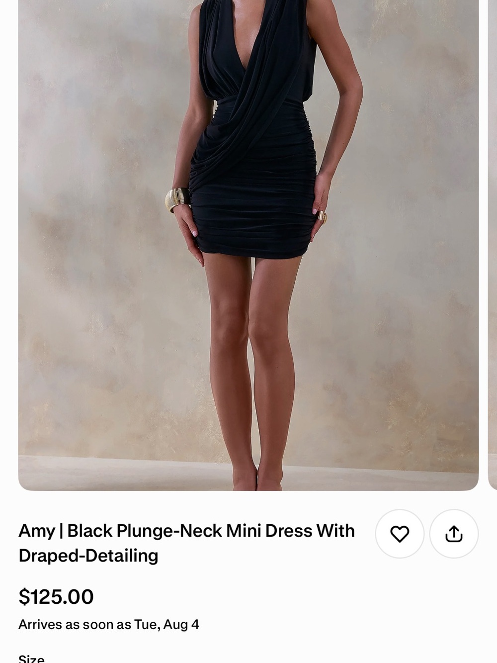 Black Plunge-Neck Draped Mini Dress